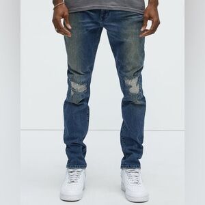 Fashion Nova Men's Faded Blue Slim Jeans